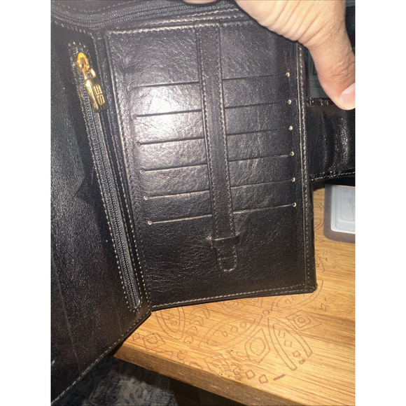 Vintage Balenciaga 1980s Signature Croc Embossed Black Leather Wallet Clutch Lg - Picture 8 of 16